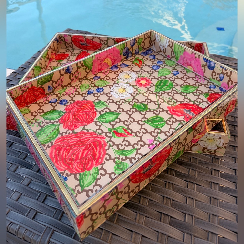 Medium-Fashion Floral Patterned Decorative Tray 9” x 13” ✨ - Picture 15 of 15